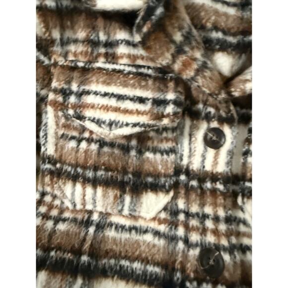 Plaid Brown Burnt Orange Ivory Pea Coat Jacket GB Girls Size 10 - Picture 4 of 10